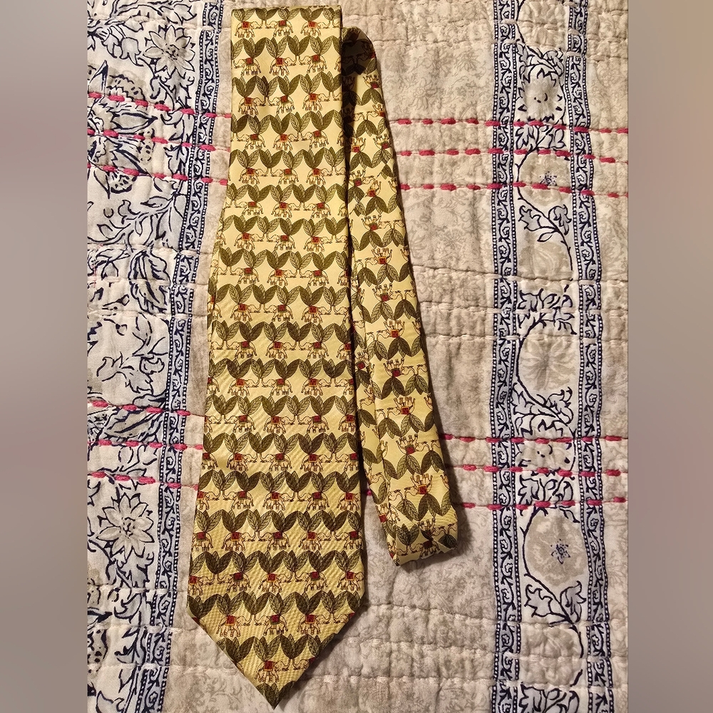 Jim Thompson Yellow Tie With Elephant Pattern